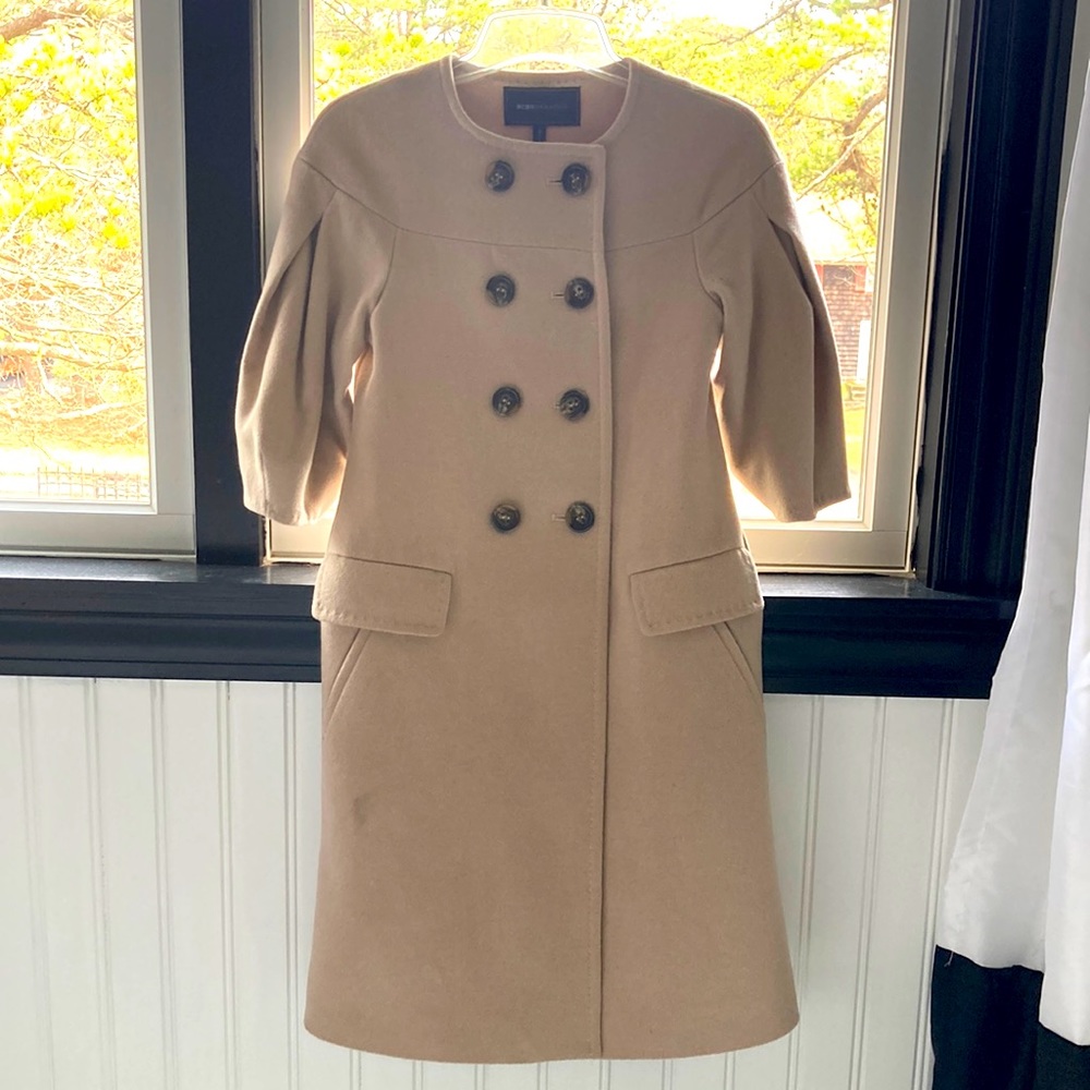 BCBG MAXAZRIA double vested tan wool coat